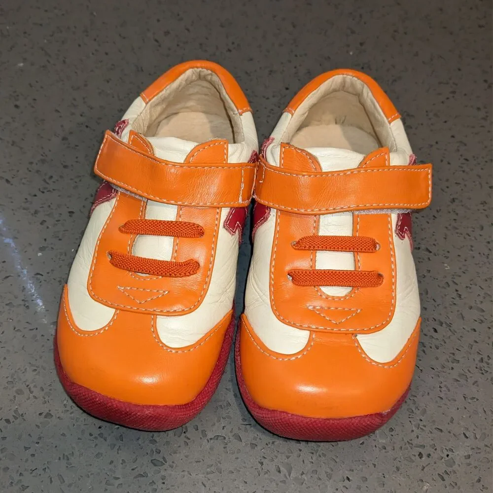 See Kai Run Eleven Kids Leather Sneakers Orange Red Shoes Sz 10